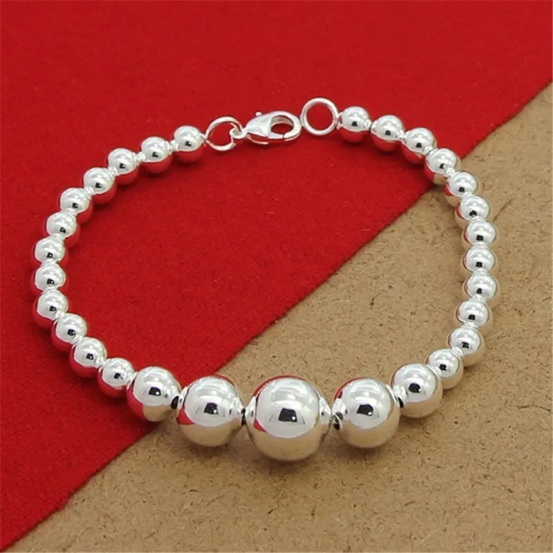 

High Quality 925 Sterling Silver Bracelet Smooth Size Beads Silver Bracelet For Woman Party Charm Jewelry Gift