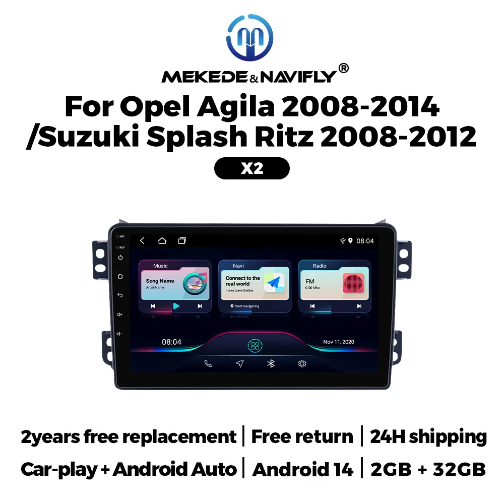 

MEKEDE 9-дюймовый Android 14 автомобильный радиоприемник для OPEL Agila SUZUKI Splash Ritz 2008-2014 мультимедийный плеер GPS WIFI BT CarPlay Auto