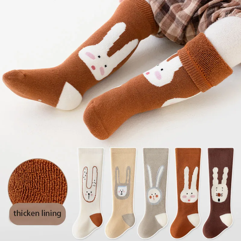 New Cartoon Cute Bunny Toddler Baby Newborn Socks Terry-Loop Fur Inside Long Stocking Kids Paying Socks