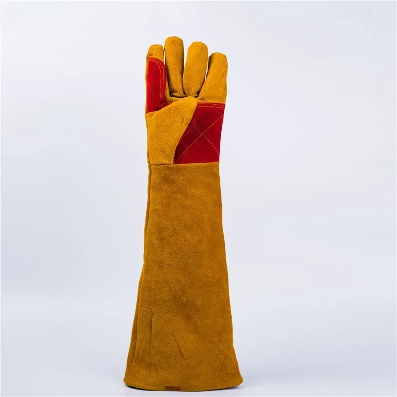 23.6 Inch Long Sleeves Leather Welding Gloves, Heat Resistant Stove Fire And Barbecue Gloves, Puncture Resistant Gloves for Gard