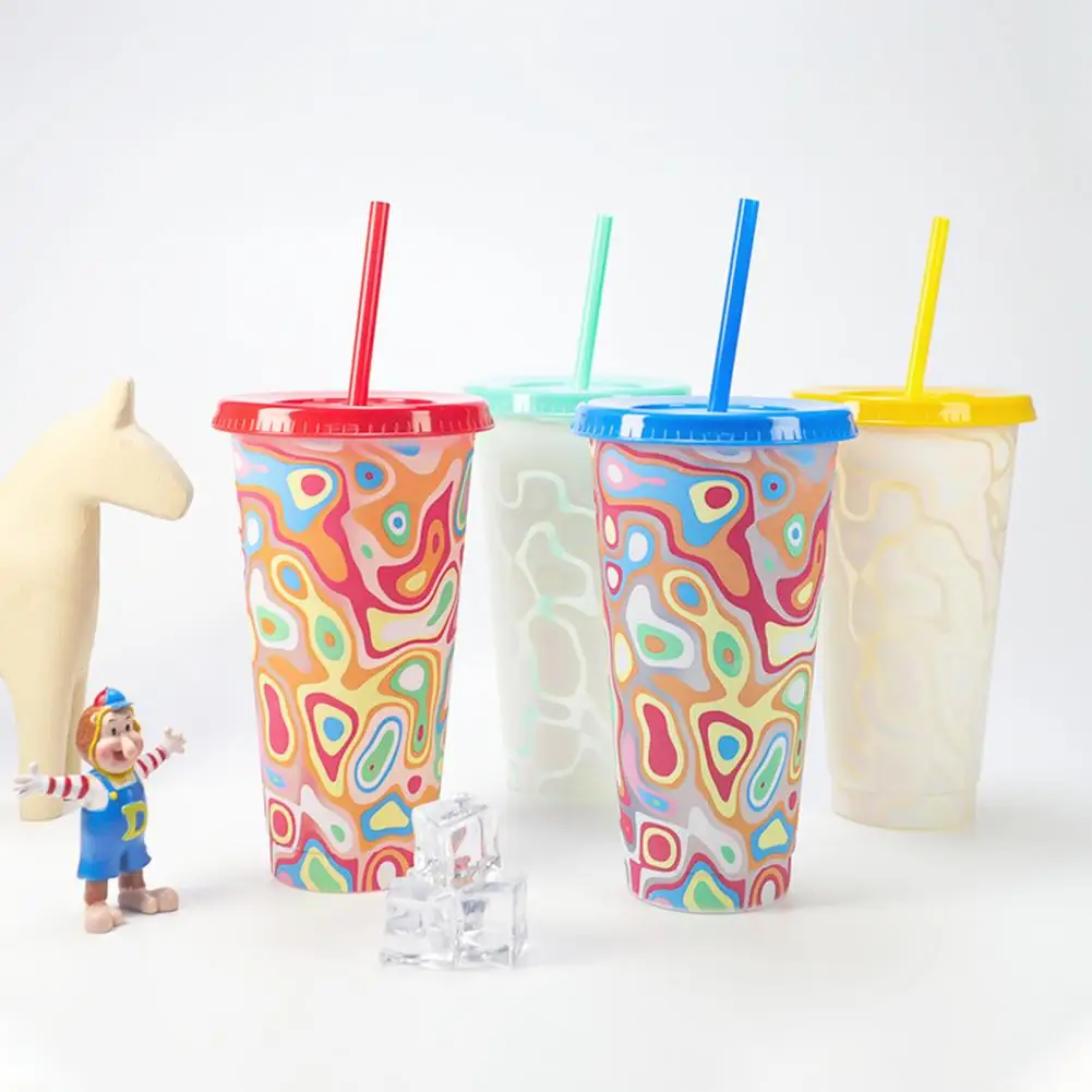 710ML Magic Color Changing Cups with Lids Straws Reusable Beverages Cups Leak-Proof Party Cups for Ice Drink Drinkware