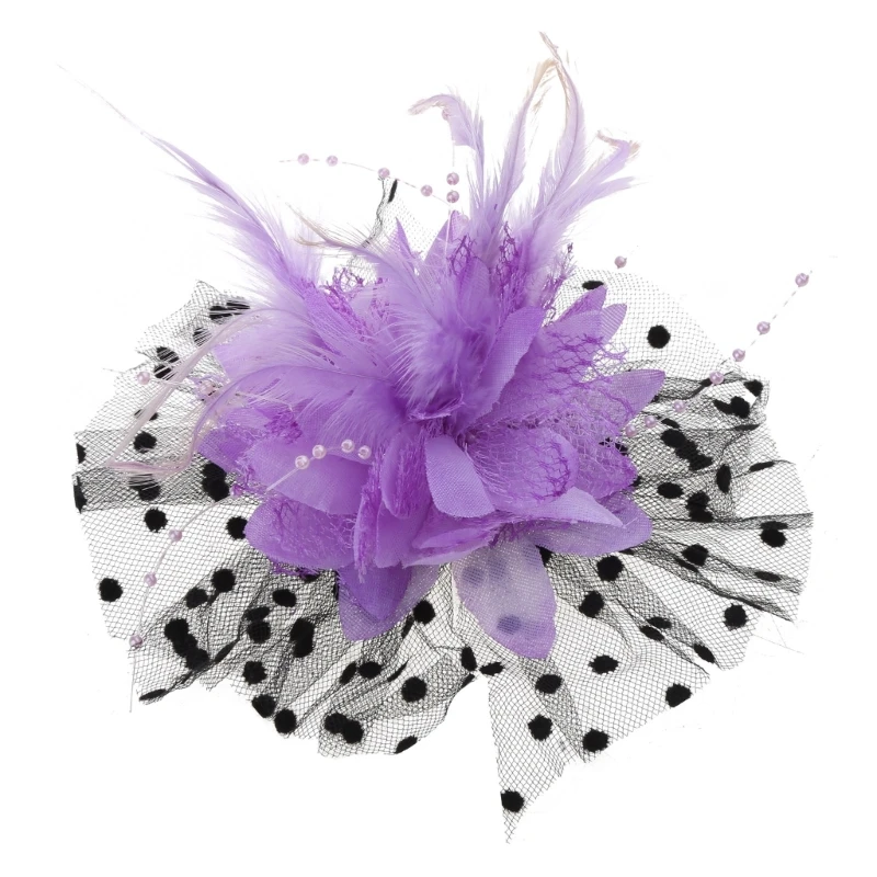 E15E Mesh Veil Fascinator Hat Flower Pearl Wedding Cocktail Headwear