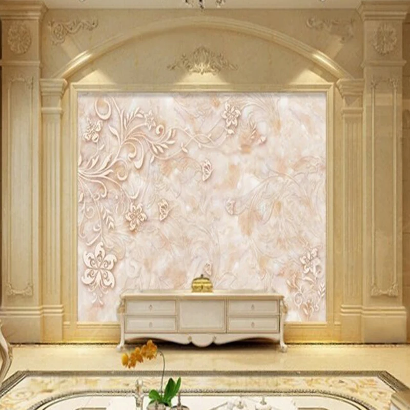 Modern and simple Nordic 3d pink marble relief patterned TV luxurious home bedroom background wall