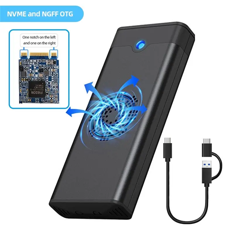 AED7-M.2 NVME NGFF Dual Protocol External SSD Enclosure Adapter With Cooling Fan 10Gbps Type-C 3.1 SSD Box For 2230-A Durable