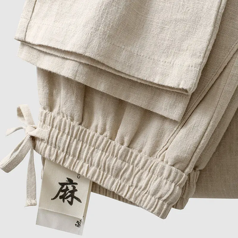 High End Quality Linen Pants Men's Summer Thin Loose Straight Leg Cotton Linen Casual Long Trousers Ethnic Wear