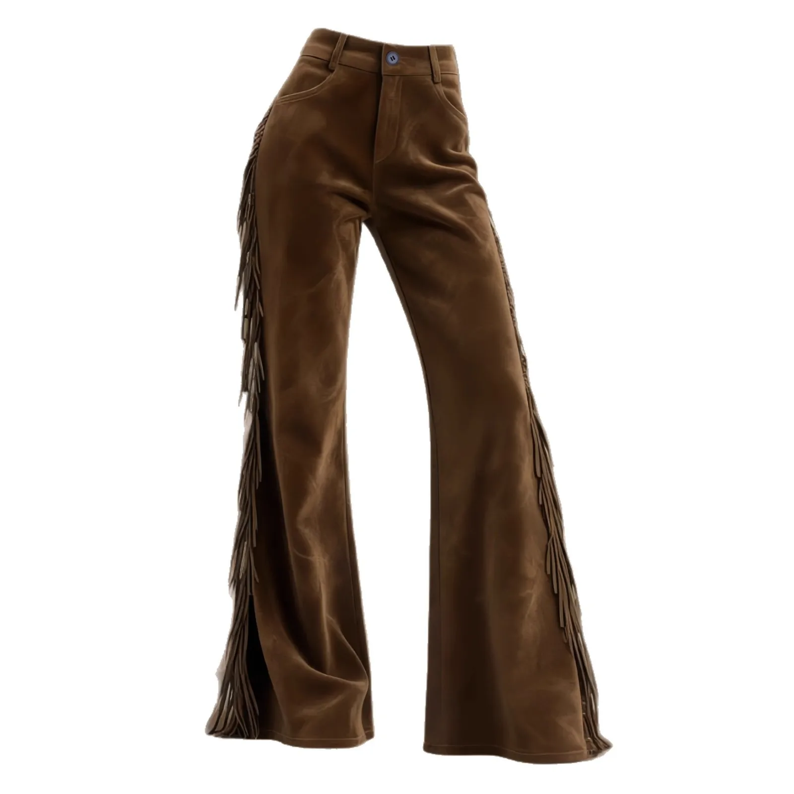 Flared Fringe Pants Full Length Edgy Street with Medium Stretch Mid Rise Autumn Streetwear Regular Thickness Women Pants