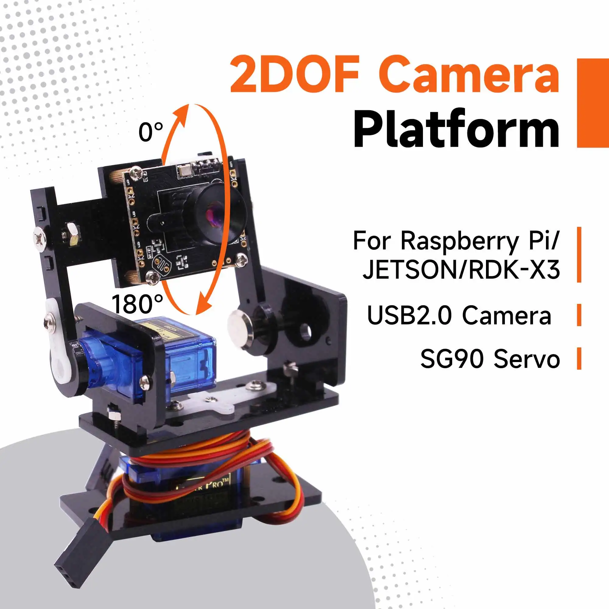 

Raspberry Pi Camera Module Drive Free with 2DOF SG90 Servo PTZ Support USB2.0 for Raspberry Pi 4B 3B Car AI Visual Recognition