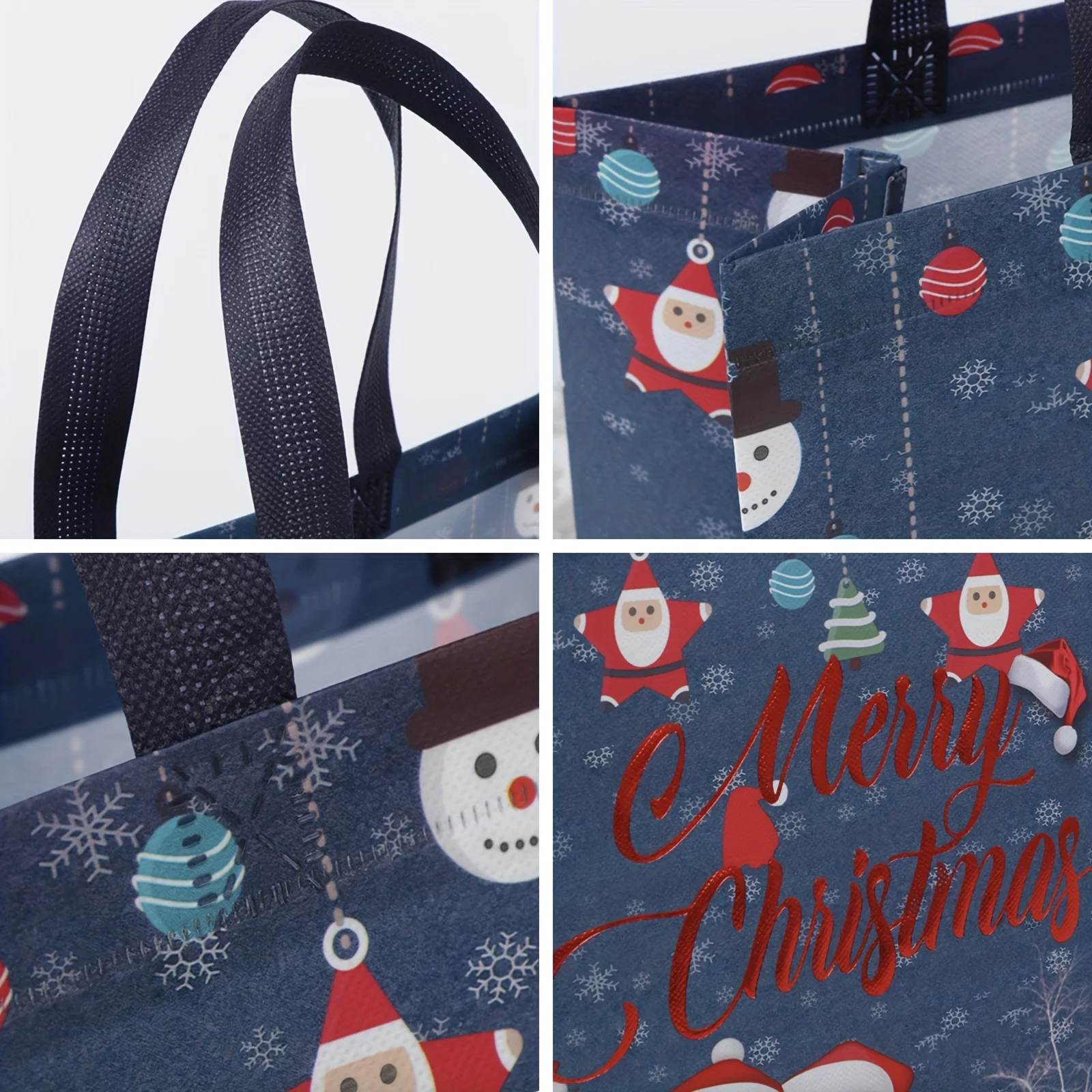 4/6PCS Large Capacity Christmas Tote Bag Portable Folding Reusable Christmas Gift Packaging Bag Foil Stamping Xmas Non-Woven Bag