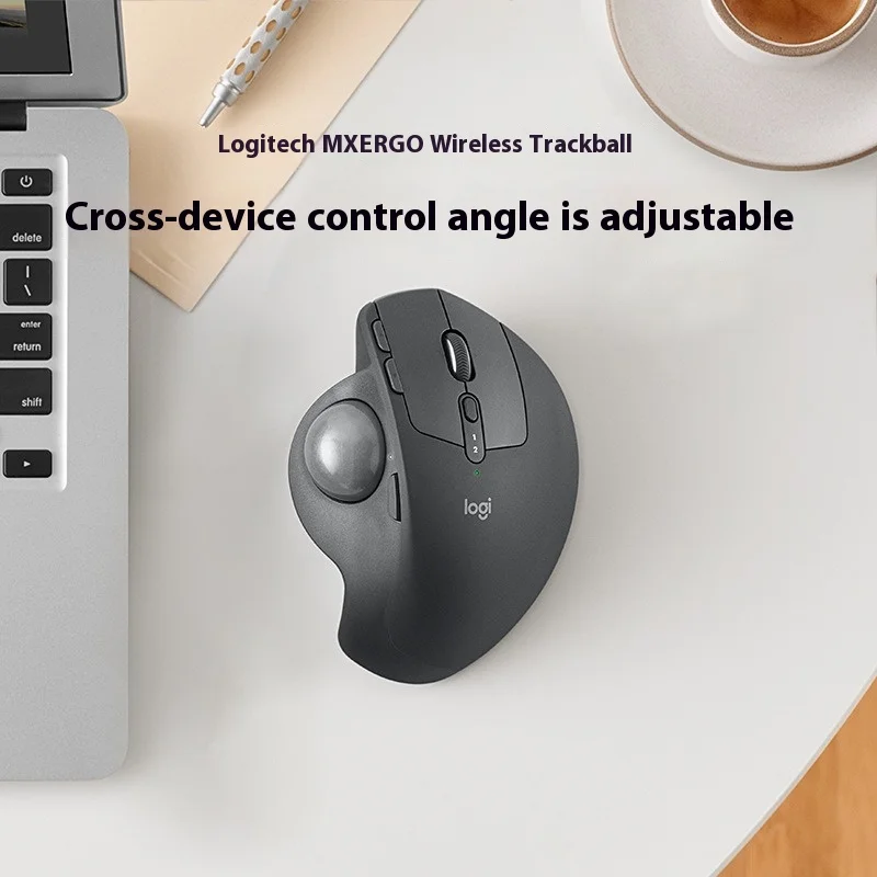 Logitech MX Ergo S Wireless Bluetooth Trackball Silent Ergonomic Mouse with 20° Tilt for Multi-Device PC Laptop Mac Computer