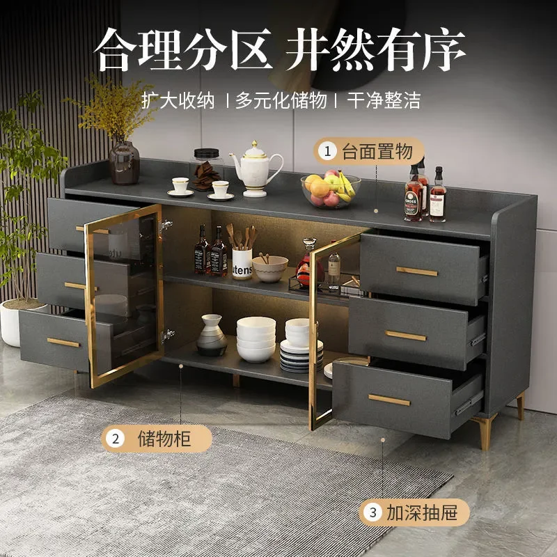 Luxury Rock Slab Dining Side Cabinet for Living Room Kitchen Storage Tea Wine Bowl Microwave Oven Hotel Private Room High End