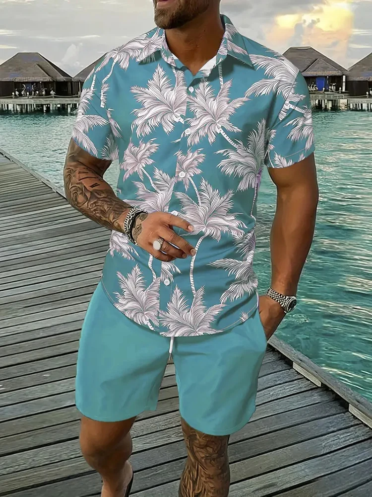 Hawaiian Men's Short-sleeved Shirt And Beach Shorts Set Summer Casual Men's Shirt Beach Vacation Loose Breathable Men's Shorts