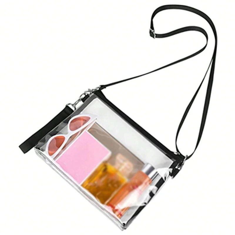 Women\'s Transparent Purse PVC Crossbody With Removable Shoulder Strap Waterproof Stadium Organiser Bag Sports Tote Zip Closure