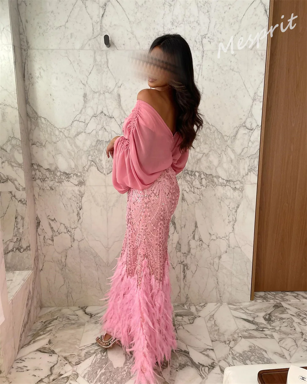 Jiayigong 스파클 우아한 브이넥 칼집, Quinceanera 스팽글 쉬폰, 격식 있는 행사 가운