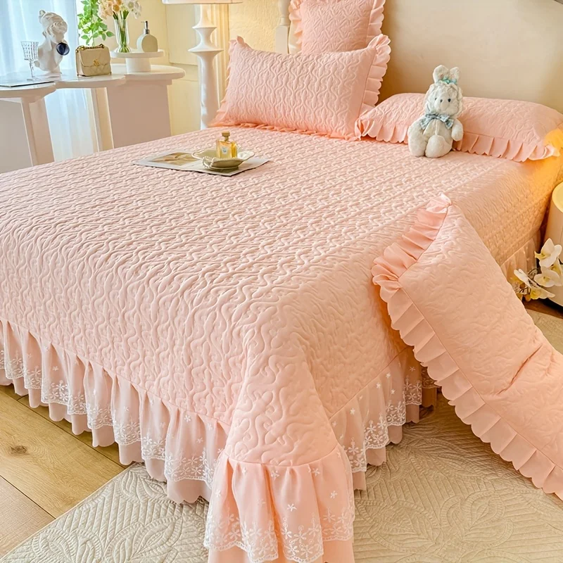 

3pcs Princess Style Bedspread Set Three-Piece Set, Suitable for All Seasons And Hand Washable, French Princess Bedspread Set