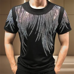 Diamond Tassel Tshirt  Short Sleeve Streetwear Men Top Quality Tees Camisetas Hombre Rhinestone Casual O-Neck Tee Shirt Homme