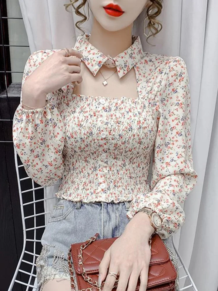 2024 Spring/Summer New Fashionable Waist Slimming Hollow Top Temperament Long sleeved Chiffon Shirt for Women