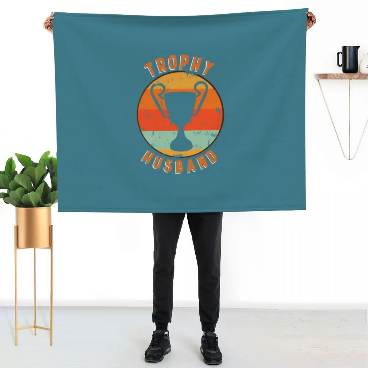 Trophy Husband Retro Throw Blanket couch cozy soft plush fuzzy picnic outdoor blanket