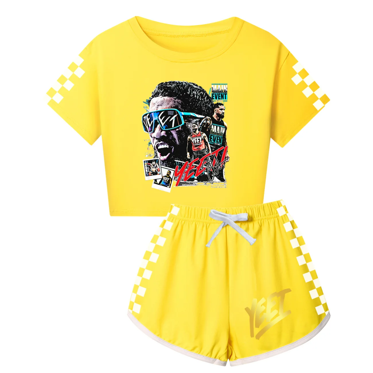 Jey Uso Yeet Shirt for Kids The Usos Main Event Clothes Boys Summer Outfits for Baby Girls Short Sleeve T-shirt+Shorts 2pcs Sets