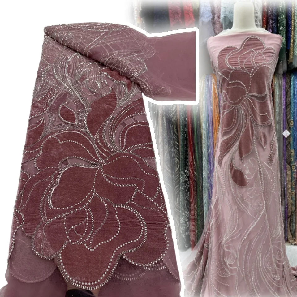 

Hot Madison Luxury Beads Mesh Lace Fabrics Velvet Lace Nigerian African 2025 French Tulle Beaded Net Lace for Women Dress SZ1193