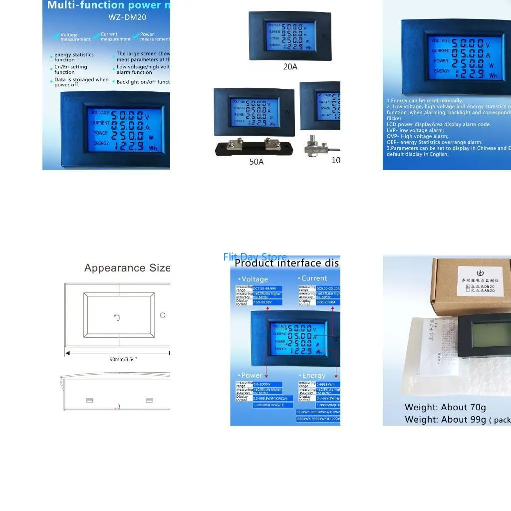 F92C Current Amperage Power Energy Panel Meter Digital Display Ammeter 1000V