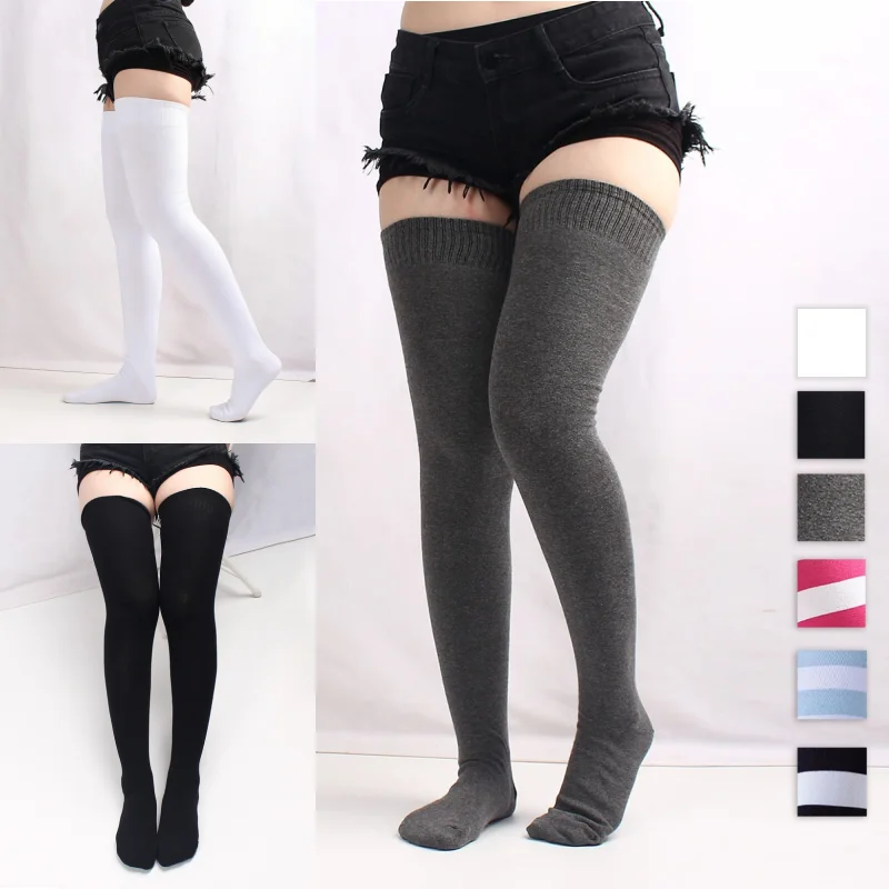 1 Pair Women‘s Over The Knee Socks Combed Cotton Thigh High Socks Plus Size Long Loose Fit Striped Fashion Casual Daily Wear