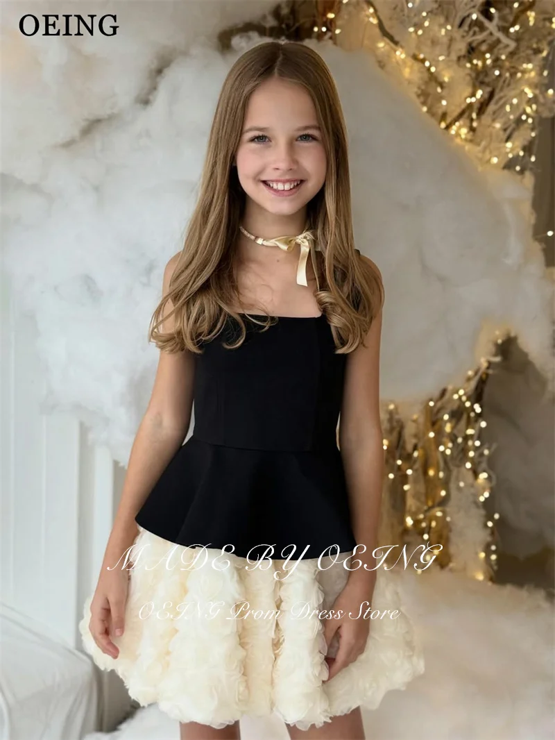 OEING – robe trapèze Simple à fleurs pour filles, couleur contrastée, fleurs 3D, robe de soirée de mariage, Mini robe d'anniversaire de princesse personnalisée