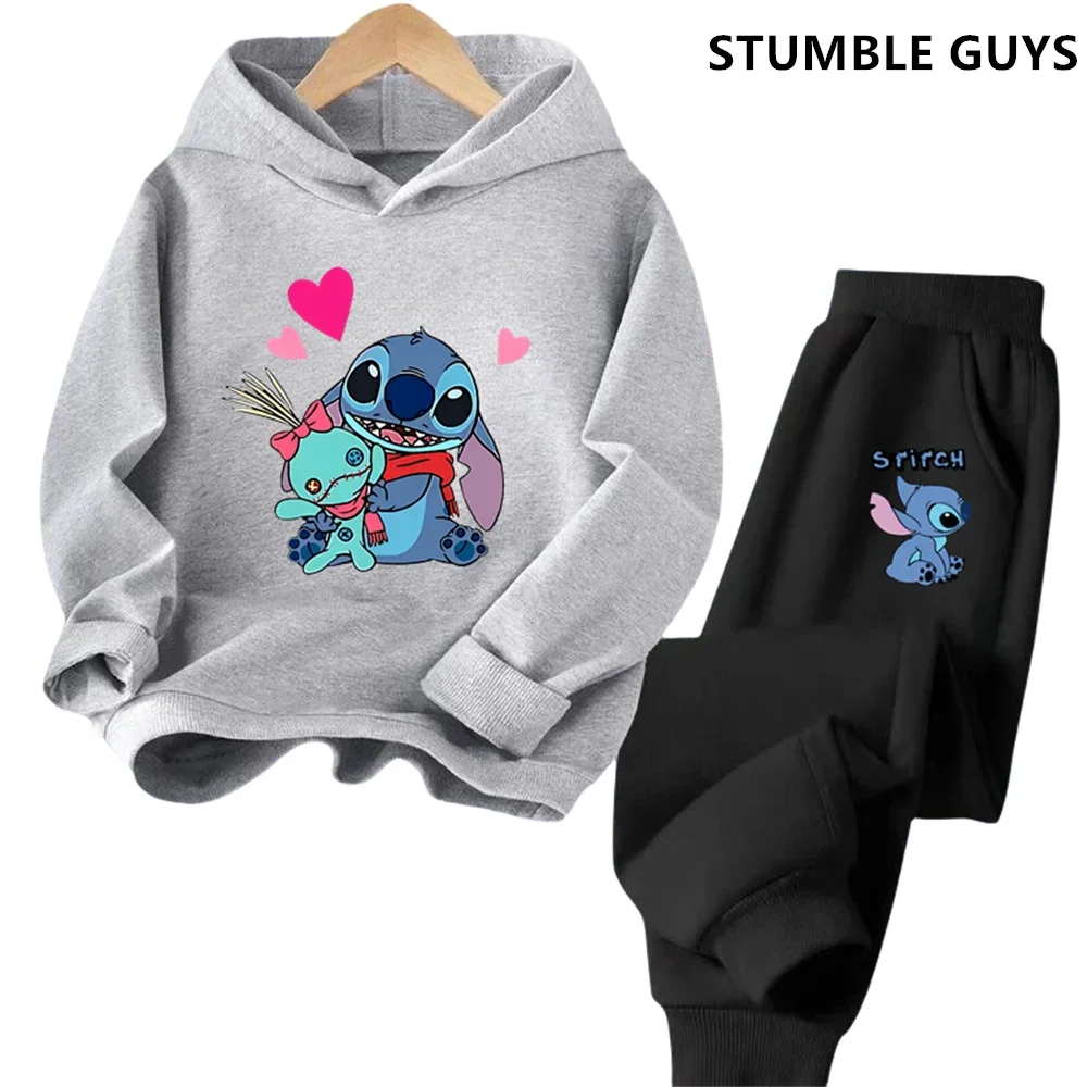 Stitch Creative Printed Children Clothing Boys and Girls Street Casual Sweatshirts Outdoor Sports 3-14 Years Old Kids Trucksuit