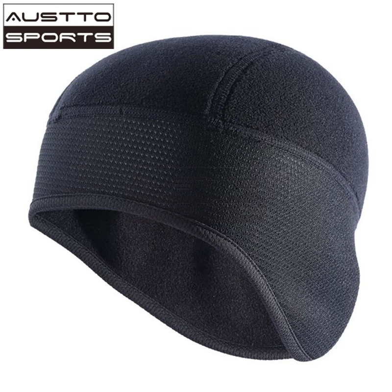 Austto Fleece Hat Mens Winter Helmet Liner Skull Cap Full Cover Ears Cycling Cap Man Beanie Hat