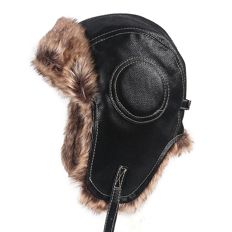 Hat Male Autumn and Winter Thunder Feng Hat Imitation Leather Outdoor Windproof Riding Hat Female Ear Protection Warm Pilot Hat