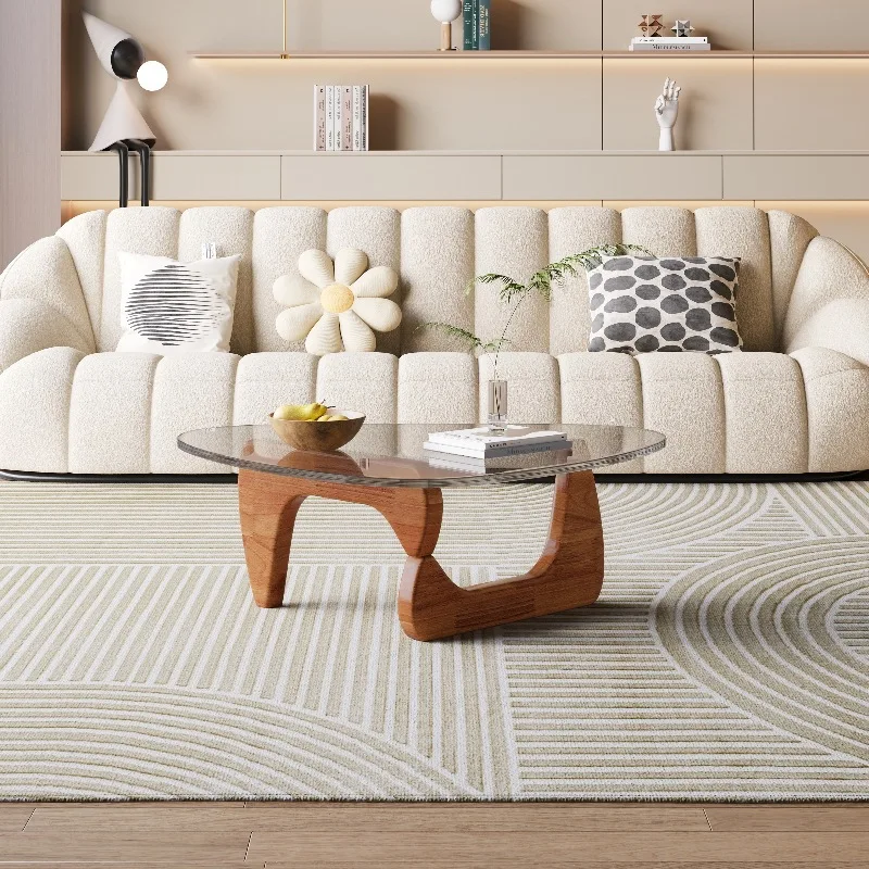 طاولة قهوة حديثة وبسيطة فاخرة على الطراز الشمالي خفيفة الوزن من الخشب والزجاج المنقولة لغرفة المعيشة #1