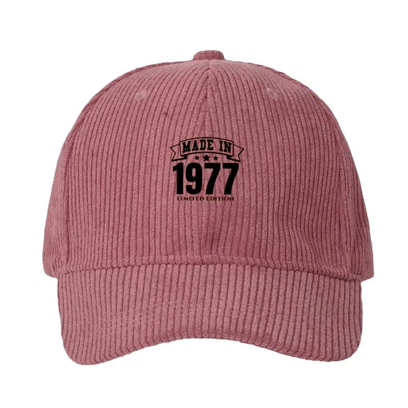 Men Women Limited Edition 1977 Streetwear Outdoor Sun Hat Adjustable Dad Cap Fashion Nostalgic Design Caps Corduroy Baseball Cap