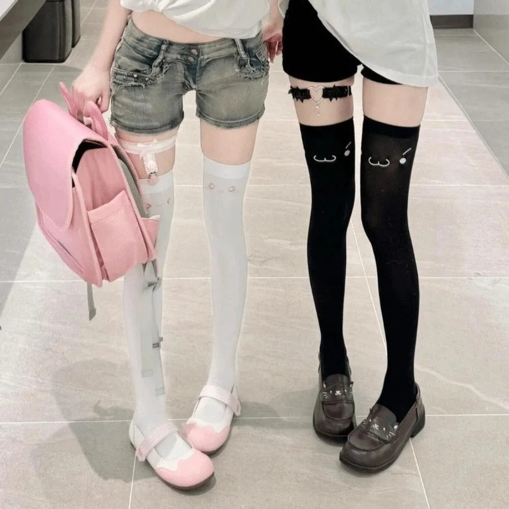 Comfortable Printed Design Kawaii Stockings Cute Expression JK Lolita Thigh High Stockings Cat Ear Knee High Socks Daily