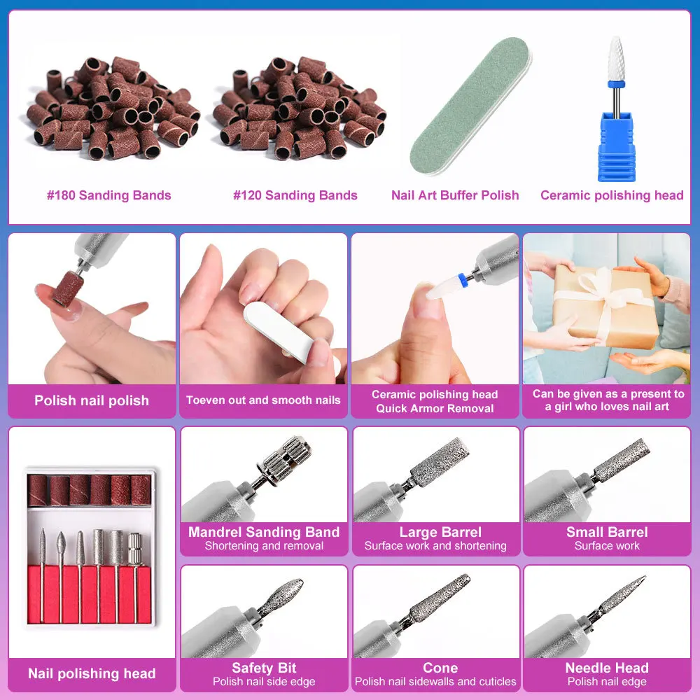 Portable Electric Rechargeable Nail Polish Remover Foot Care Exfoliating Nails Sander for Acrylic Gel Polish Manicure Tools