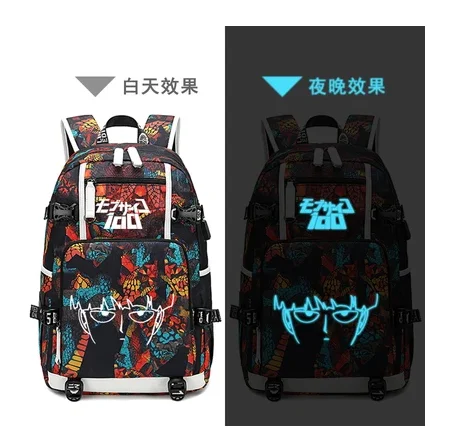 

Mob backpack Mobu Saiko Hyaku bag casual USB Charging knapsack anime Studert School Laptop Travel bag