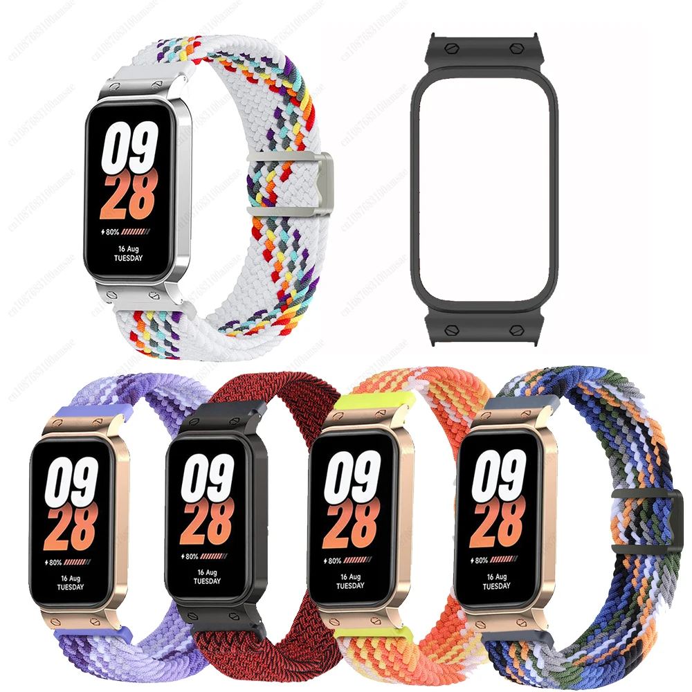 غلاف معدني + سوار حلقة من النايلون لشاومي Mi Band9 حزام بديل نشط كوريا لملحقات سوار المعصم الذكي Redmi Band 3