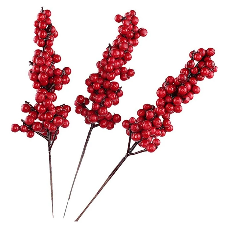 10PCS Artificial Red Berries Decorative Branches With Red Berries Autumn Branches Christmas Picks Branch Berries