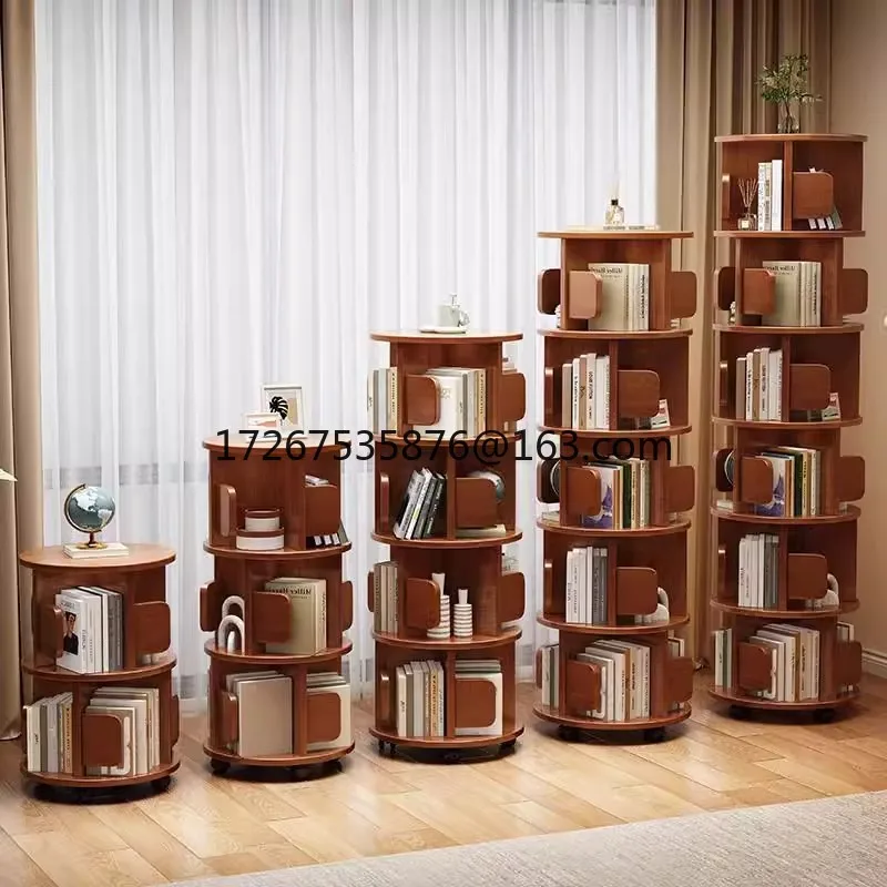 

Solid wood rotating bookshelf home multi-layer storage shelf living room movable simple picture book shelf