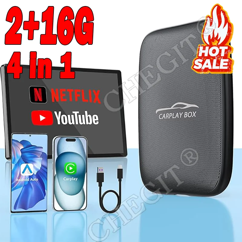 

Android 13.0 4 in 1 Carplay&Auto Box Wired to Wireless Android Auto Adapter for Smart CarPlay Ai Box WiFi For YouTube Netflix