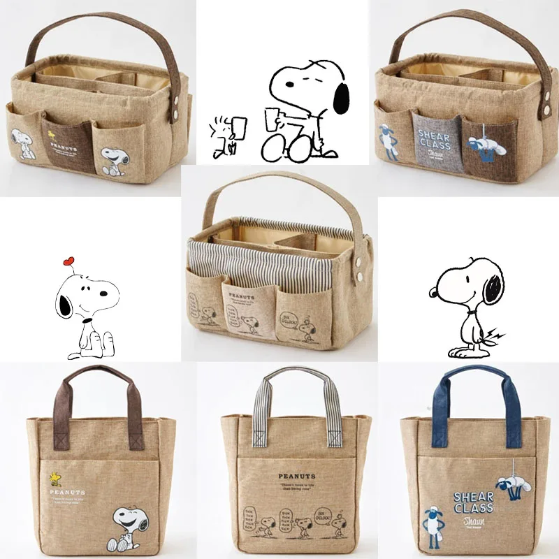 

INS Vintage Canvas Handbag Large Capacity Tote Bag Fashion Versatile Cartoon Kawaii Snoopyed Fabric Desktop Portable Storage Box