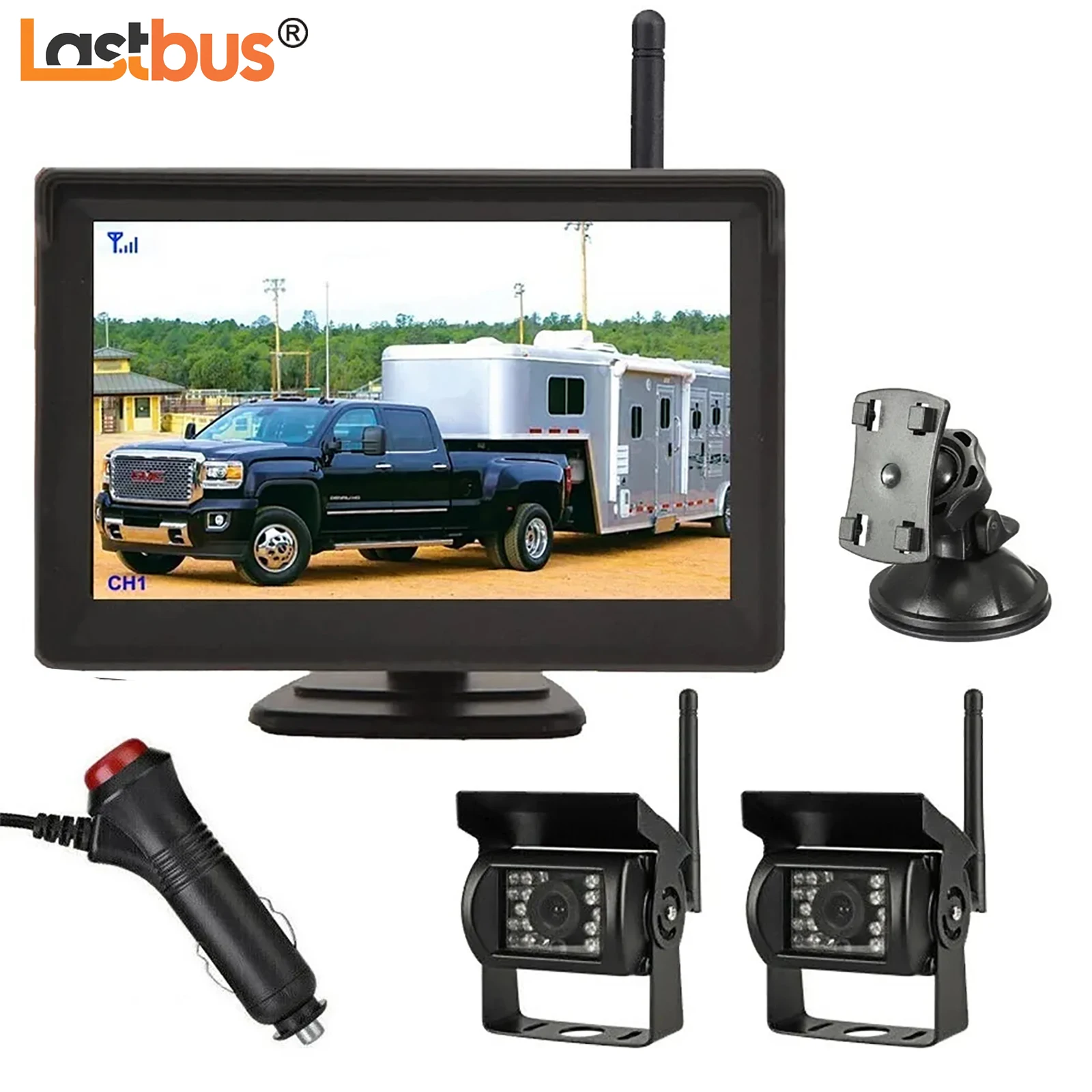 

Lastbus Backup Camera 1080P Night Vision Waterproof + 5" Split 2 Screen / Single Full Screen Monitor For Rv Van Trailer Caravan
