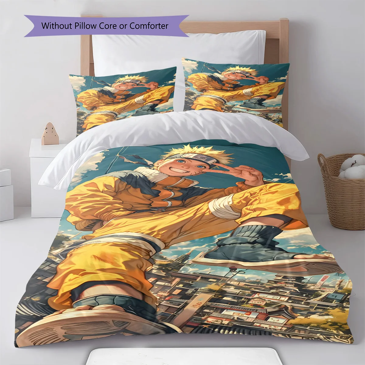 Naruto Action Pose Bedding Set Anime Duvet Cover Polyester Soft Bed Linen Bedroom Set -QJY