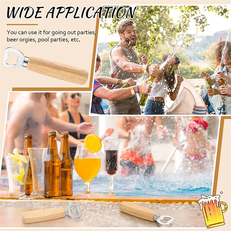 A59E-ที่เปิดขวดสแตนเลสที่เปิดขวดที่เปิดขวดเบียร์พร้อมที่จับไม้ DIY