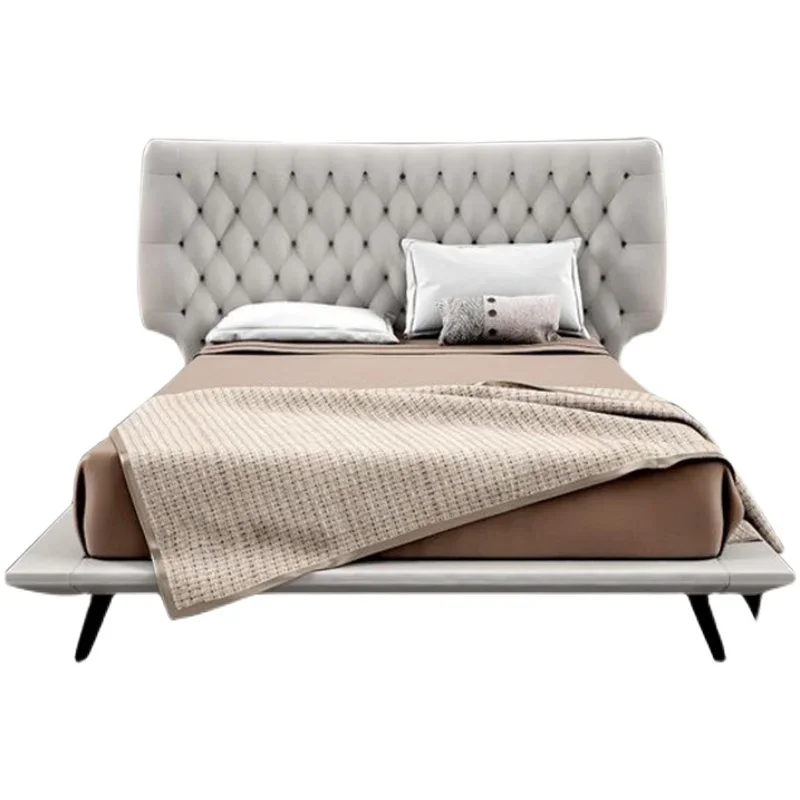 

Italian minimalist Nordic leather bed Modern minimalist master bedroom 1.5 meters 1.8 meters solid wood leather art bed Double