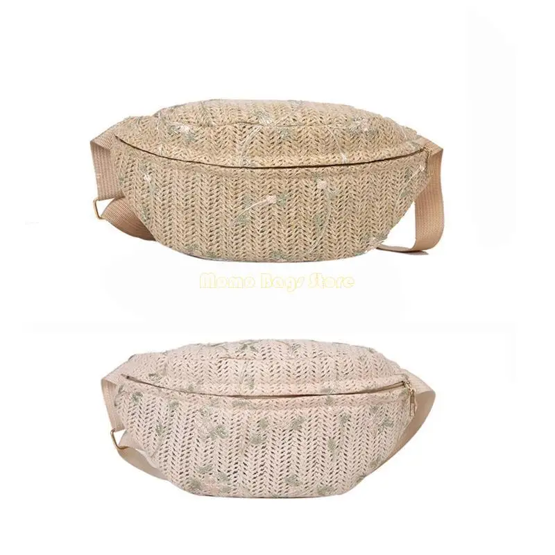 

X90D Fanny Packs for Women Straw Waist Bag Travel Crossbody Bags Beach Chest