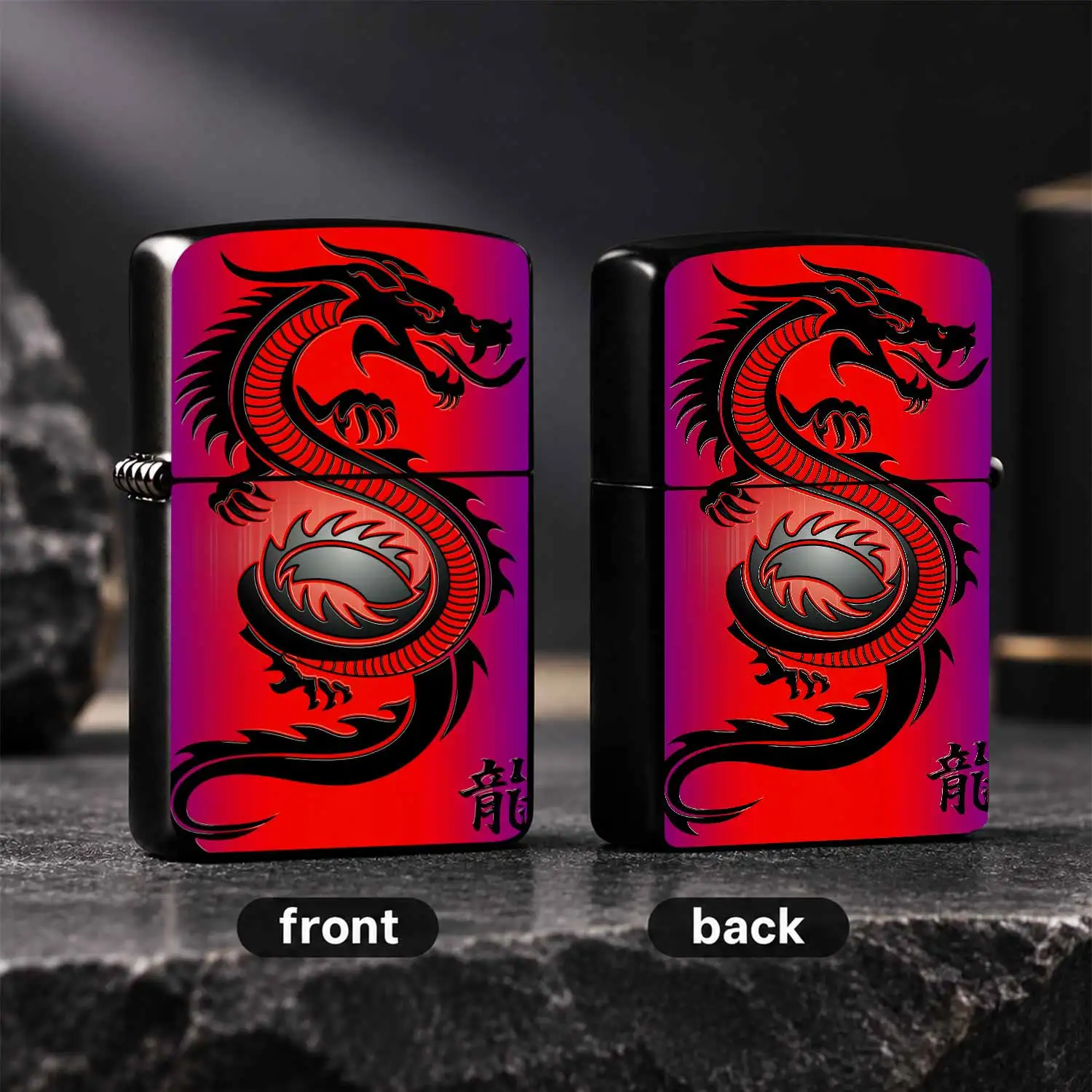 Trendy Oriental Dragon Pattern Lighter, Cool Red Purple Gradient Art Design, Portable All Scenario Usable Ignition Tool, Exquisite Decorative Ornament, Ideal Unique Gift Choice For Dragon Culture Enthusiasts And Daily A Humorou And Interest