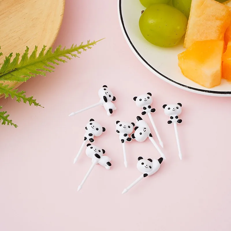 8pcs/set Mini Cartoon Panda Fruit Fork Kids Snack Dessert Decoration Forks Lunches Party Decorations Plastic Animal Shape Stick