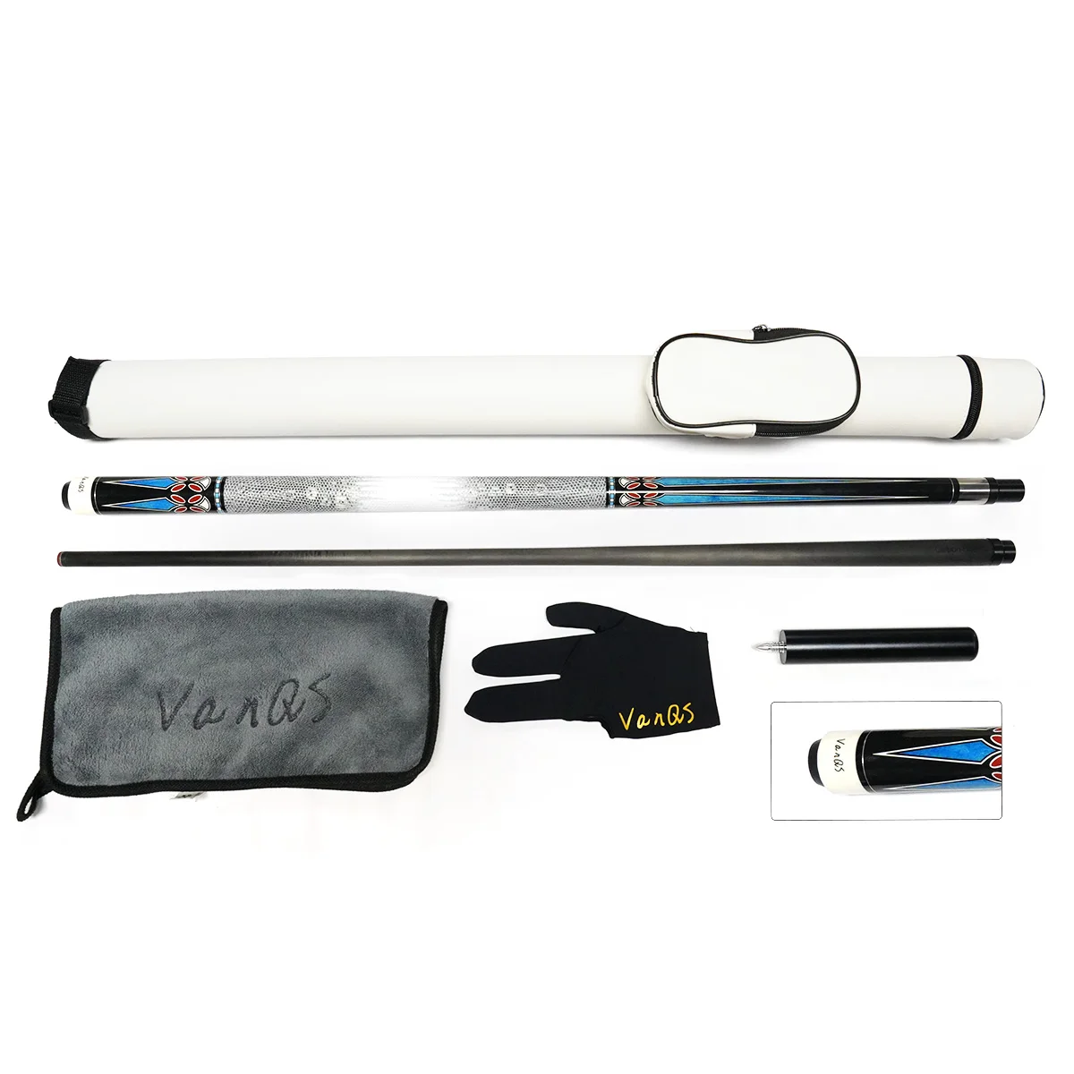 Hot Sale  Carbon Fiber Shaft 1/2 Billiard Pool Cue Kit With Cue Case, Glove, Billiard Cue Extension