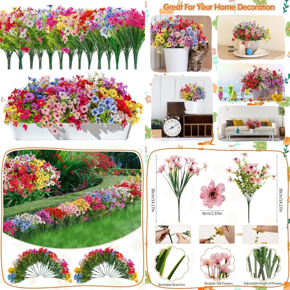 

56-Piece Vibrant Artificial Outdoor Flower Bundle, Lifelike Plastic Silk Spring and Summer Blooms, Including Daisies