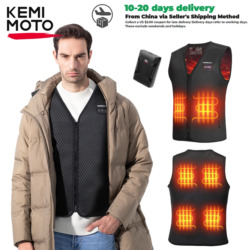 

KEMIMOTO Heated Vest with10000mAh Power Bank USB Electric Heating Jacket for Winter Outdoor Sport Motorcycle Riding Cyling Gear