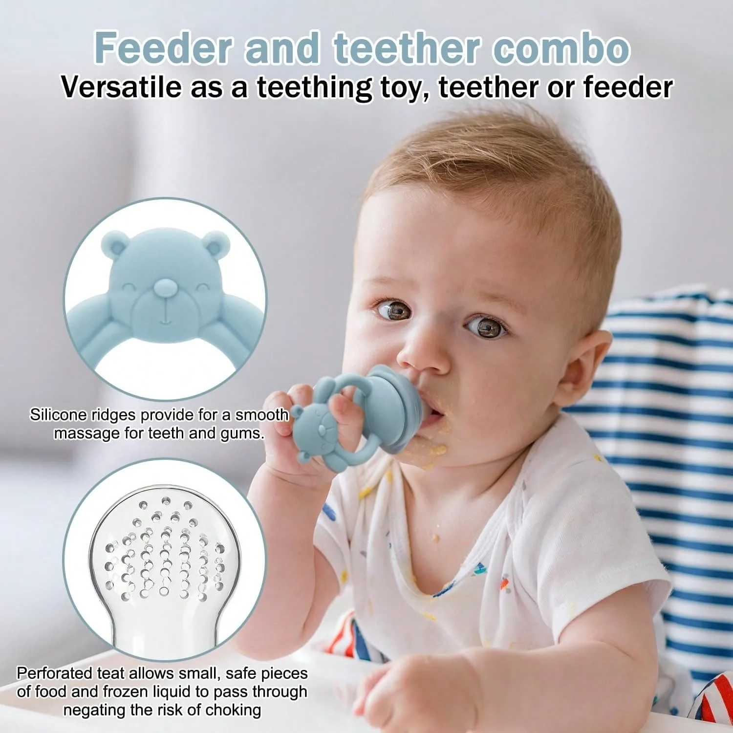 

1 set of mini bear teethers, including 3 different sizes of baby food mesh bags, baby teething sticks, and fruit feeders